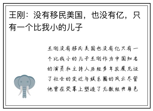 王刚：没有移民美国，也没有亿，只有一个比我小的儿子