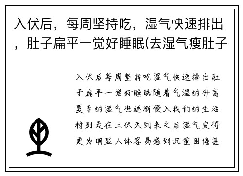 入伏后,每周坚持吃,湿气快速排出,肚子扁平一觉好睡眠(去湿气瘦肚子)