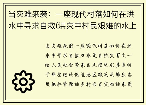 当灾难来袭:一座现代村落如何在洪水中寻求自救(洪灾中村民艰难的水上生活)