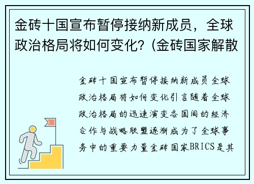 金砖十国宣布暂停接纳新成员,全球政治格局将如何变化?(金砖国家解散了吗)