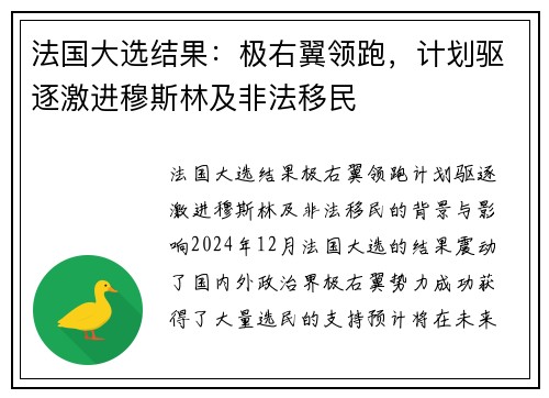 法国大选结果:极右翼领跑,计划驱逐激进穆斯林及非法移民